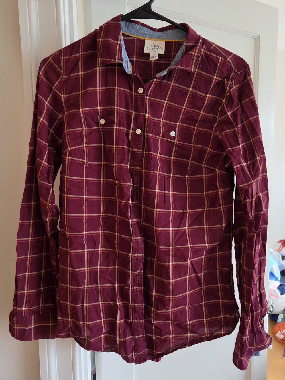 St. John's Bay Burgundy Plaid Button-Down Shirt